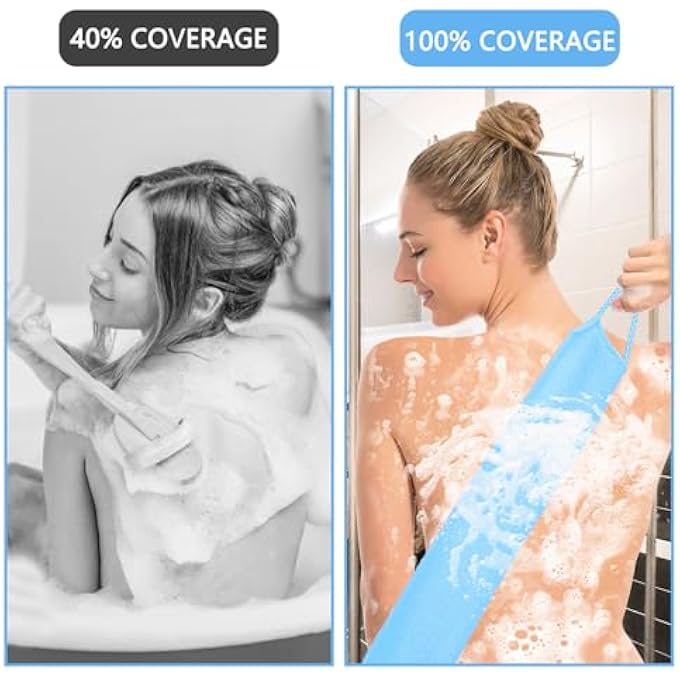 COMNICO 2pcs Exfoliating Back Scrubber, Nylon Shower Bath Exfoliator Extended Length Body Scrub Towel Stretchable Pull Korean Washcloth Strap with Handles - Image 4